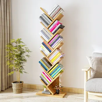 פשוט מהרצפה עד התקרה מדף מדף יצירתי עץ בצורת אנכי ארון לאחסון חסכוני תלמיד אחסון מדף הספרים