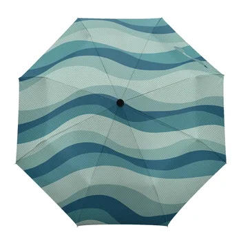 קווי גלים גלים שיפוע אוטומטי שמשייה מתקפלת מטריה זכר נשים מודפס מטריה קלת משקל ציוד גשם