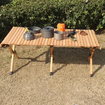 קיפול עץ שולחן נייד חיצוני מקורה לכל מטרה מתקפל שולחן פיקניק, עוגה רול אשור שולחן עץ בתוך שקית פיקניק