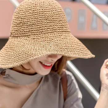 קיץ, סתיו, כובעים עבור נשים רטרו שטוח צניחת כובע שוליים בעבודת יד, כובע קש בנות חיצונית הגנה מפני השמש חוף כובע קש