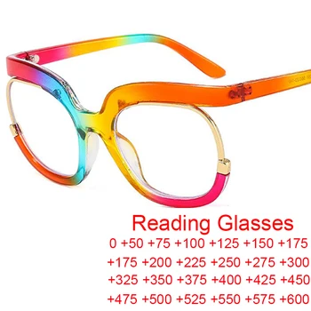 קלאסי בציר כיכר מרשם משקפי קריאה נשים גדולות חצי מסגרת הקשת זוקן ראייה משקפי ברור מנופחים משקפיים