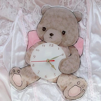 קריקטורה דוב שקט שעון שעון קיר חמוד ילדה נסיכה קישוט חדר אקריליק הסוללה השעון ילדים מתנות ליום הולדת בנות