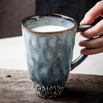 קרמיקה האירופי ספל קפה יצירתי כבשן לשנות זיגוג רטרו ארוחת בוקר חלב בספל גדול קיבולת יד פשוטה צבוע משרד כוס