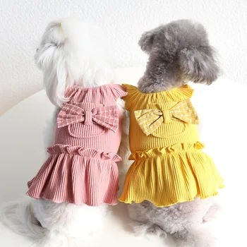 רב צבעים גדול הקשת קישוט הכלב שמלות לאביב/קיץ שלושה צבעים שקוע פס כיס עיצוב מתוק הכלב חצאיות