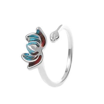 רטרו פרח לוטוס הטבעת לנשים חמוד בסגנון אתני אמייל לוטוס מתכווננת פתיחה טבעות תכשיטים מסיבת החברות מתנות 2023