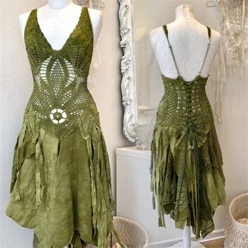 רצועות ספגטי ירוק בוהו שמלת החתונה יער צבעים כלה שמלת ערב שמלות ערב לנשים