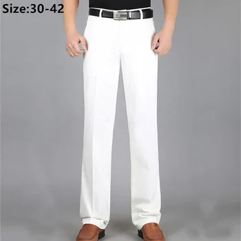 רשמית מכנסיים לגברים עסקים קיץ קלאסי המשרד עם קו מותן גבוה מודאלית בתוספת גודל 38 40 42 לבן טהור ישר דק זכר את המכנסיים.