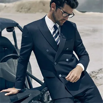 שחור בלייזר מכנסיים כפול עם חזה דפוס גברים חליפה 2Pc(ז ' קט+מכנסיים+עניבה)אופנה קלאסי רזה הנשף מותאם אישית המסיבה ללבוש את הטוקסידו.