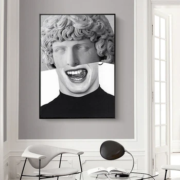 שחור ולבן מצחיק דוד ראש הפסל פוסטרים הדפסים קיר ארט ציורי בד תמונות עבור הסלון עיצוב הבית אין מסגרת
