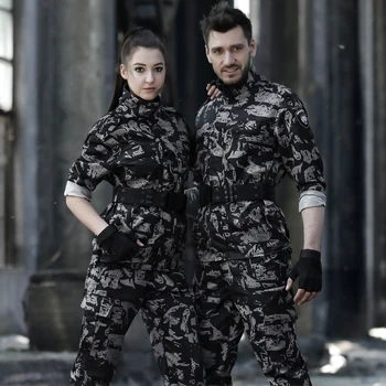 שחור טקטי ציד בגדים Mens מדים צבאיים הסוואה חליפות נשים הצבא לבוש מכנסי דגמ 