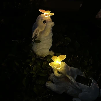 שרף סולארית לגינה קישוטים, אורות חג אביזרים ארנב פרפר גן פסל מנורת רטרו עמיד למים חיצוני קישוטים