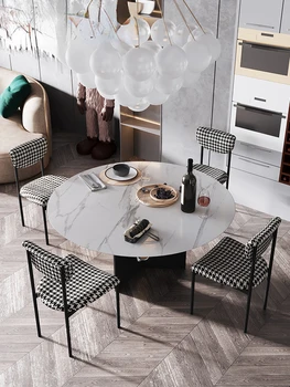 תאורה מודרניים יוקרה רוק צלחת האוכל שולחן עגול סגנון פשוט ביתיים שולחן אוכל וגם שולחן אוכל כסא שילוב