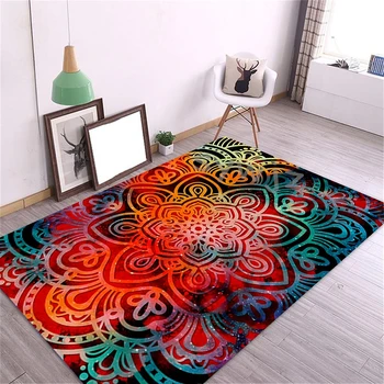 תקציר מנדלה גיאומטריות וכוכב דפוס שטיח צבעוני Galaxy רקע הסלון, חדר השינה בסגנון בוהו עיצוב שטיח הרצפה
